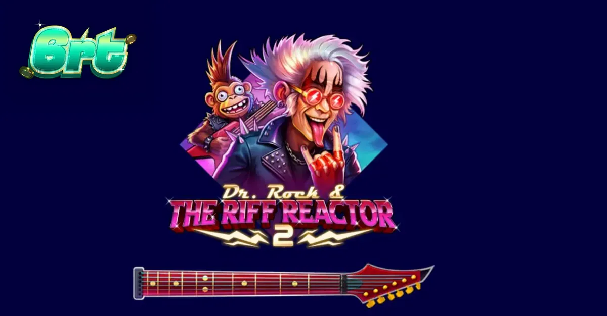 Tampilan visual slot Dr. Rock & the Riff Reactor 2 dengan nuansa panggung konser neon